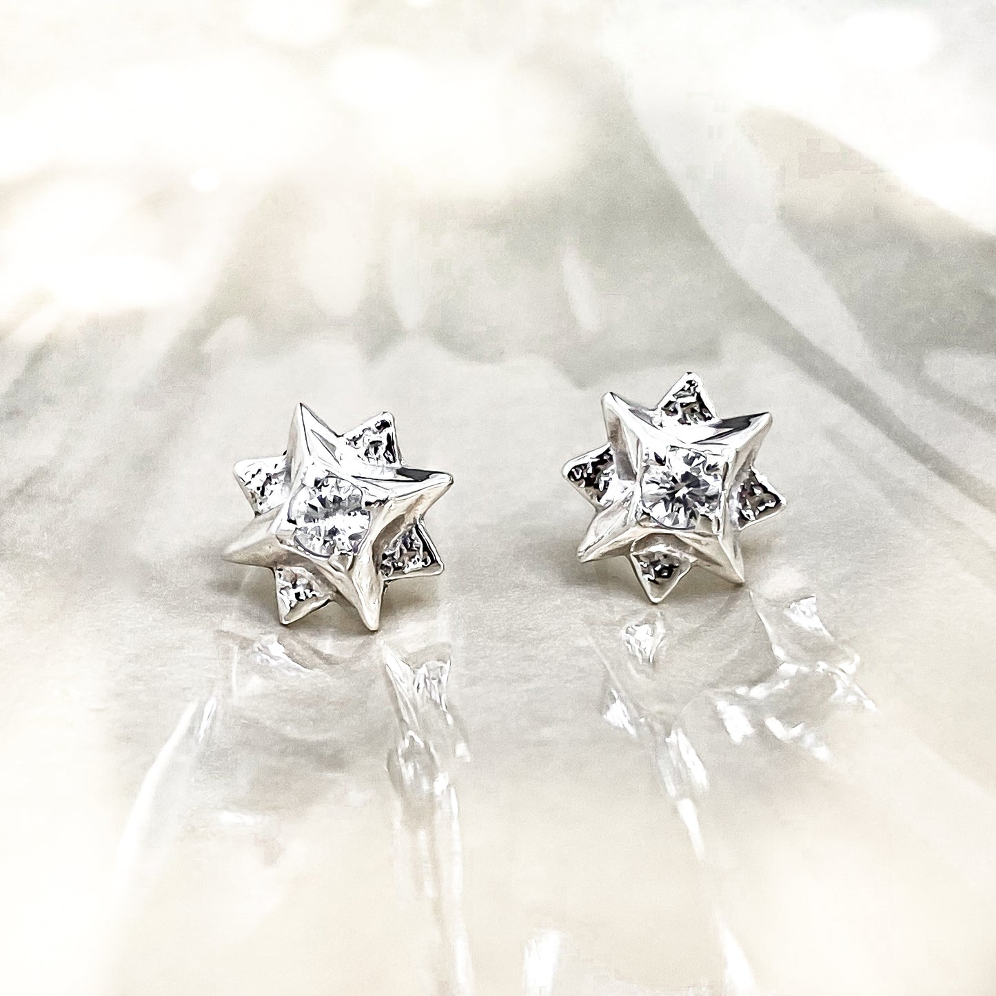 North Star Sterling Silver Stud Earrings with White Topaz