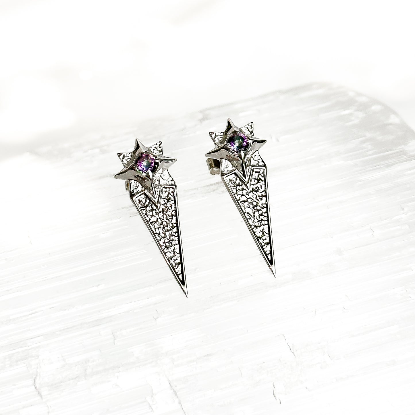 Shooting Star Sterling Silver Stud Earrings with Mystic Topaz