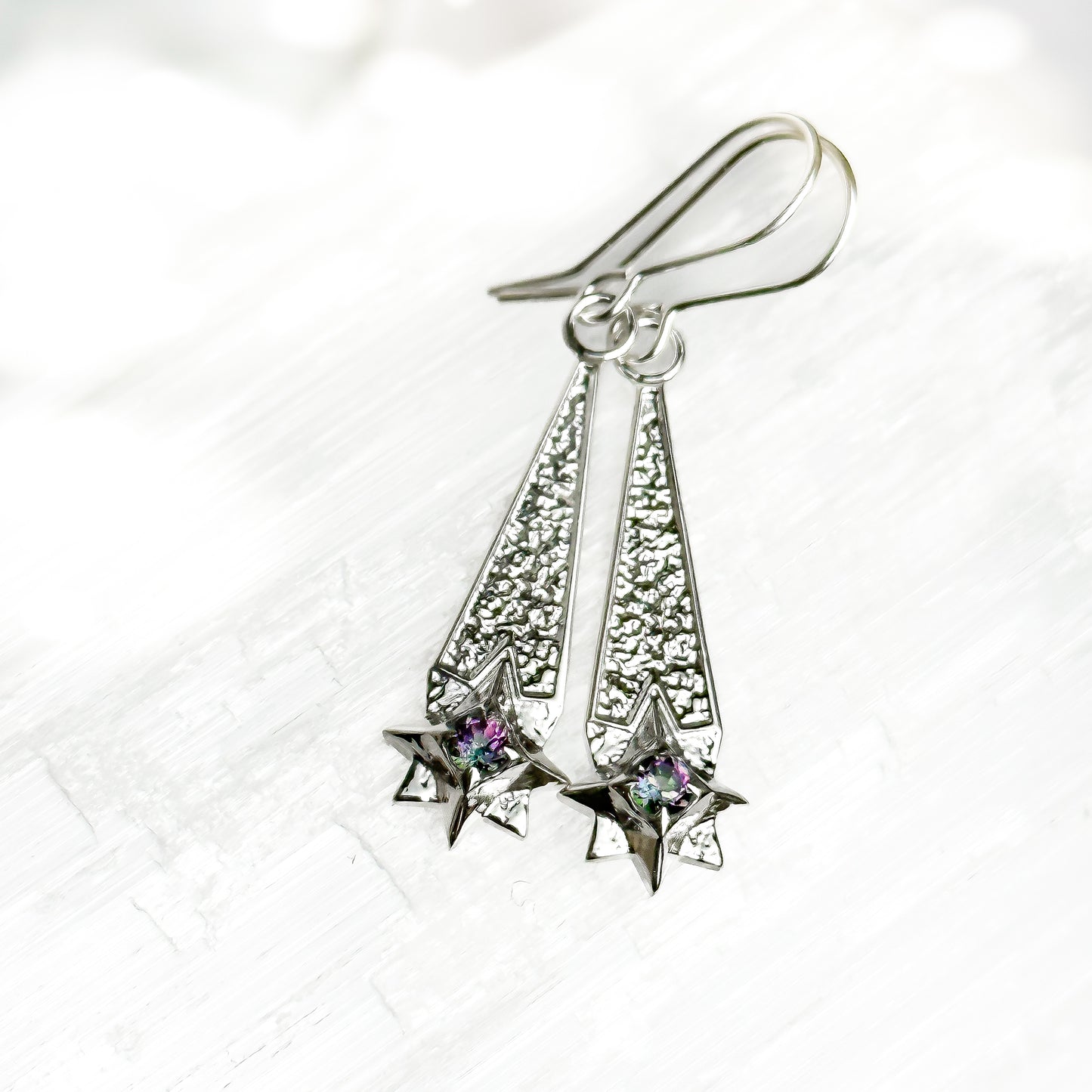 Shooting Star Sterling Silver Earrings with Mystic Topaz