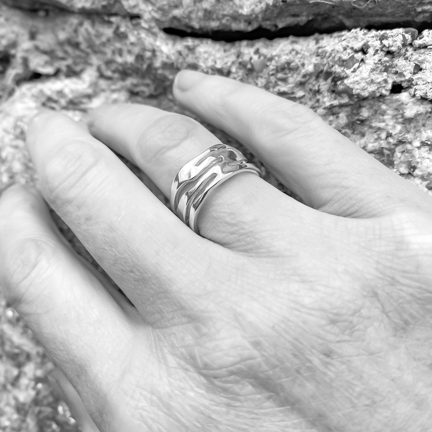 Strata Wide Sterling Silver Ring