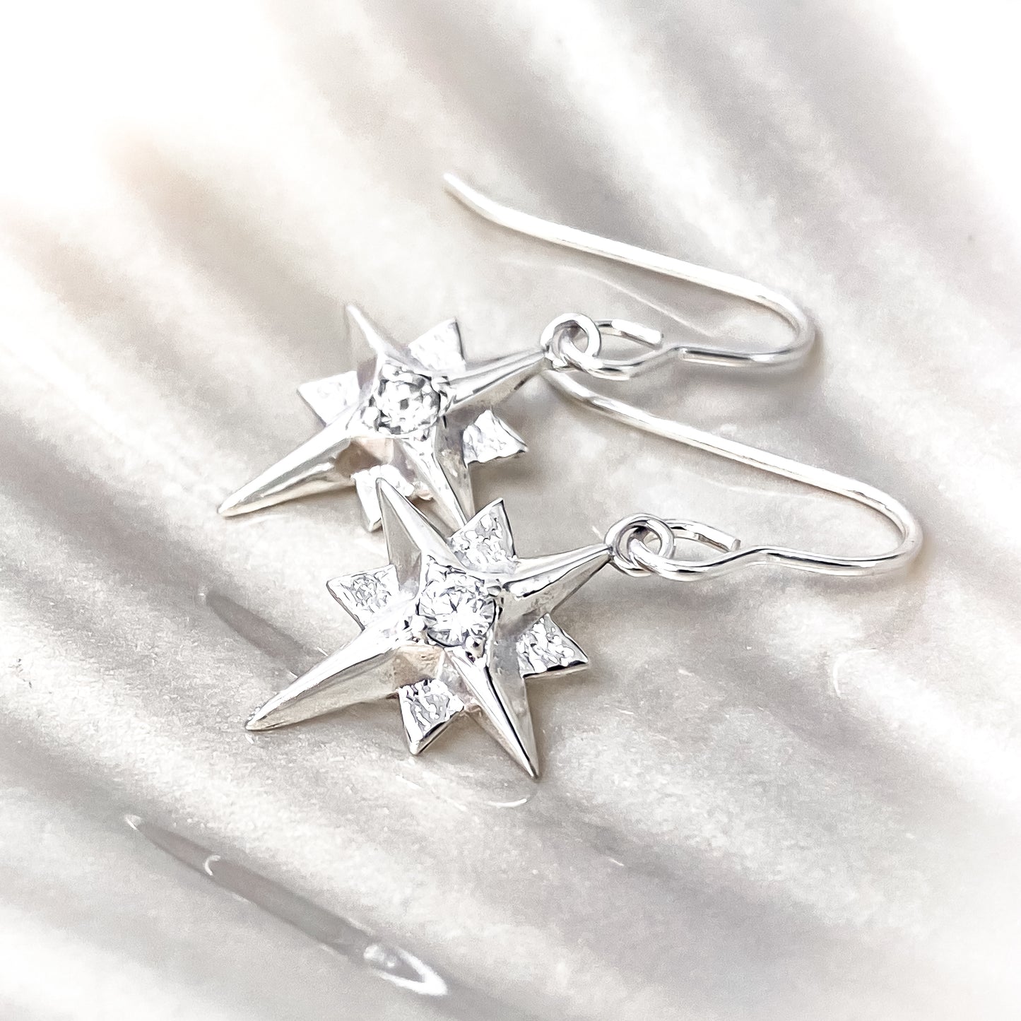 North Star Sterling Silver Earrings with White Topaz