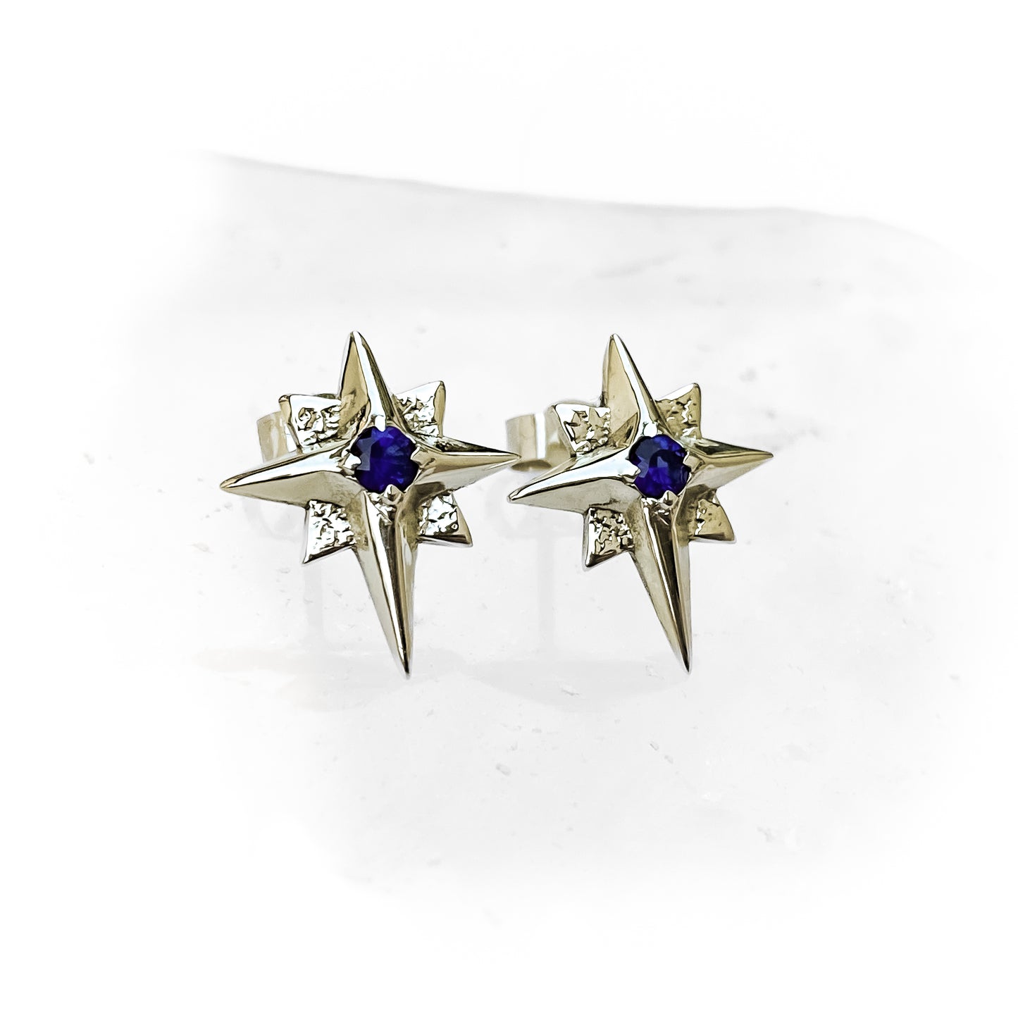 North Star White Gold Large Stud Earrings with Sapphire