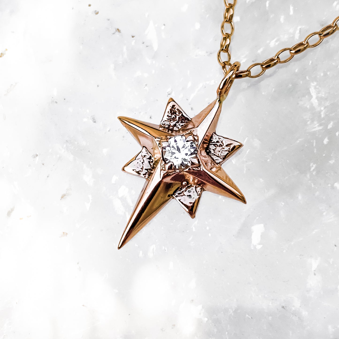 Rose Gold North Star Necklace with Moissanite
