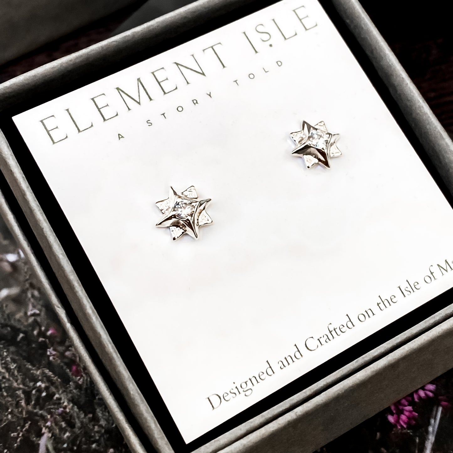 North Star Sterling Silver Stud Earrings with White Topaz