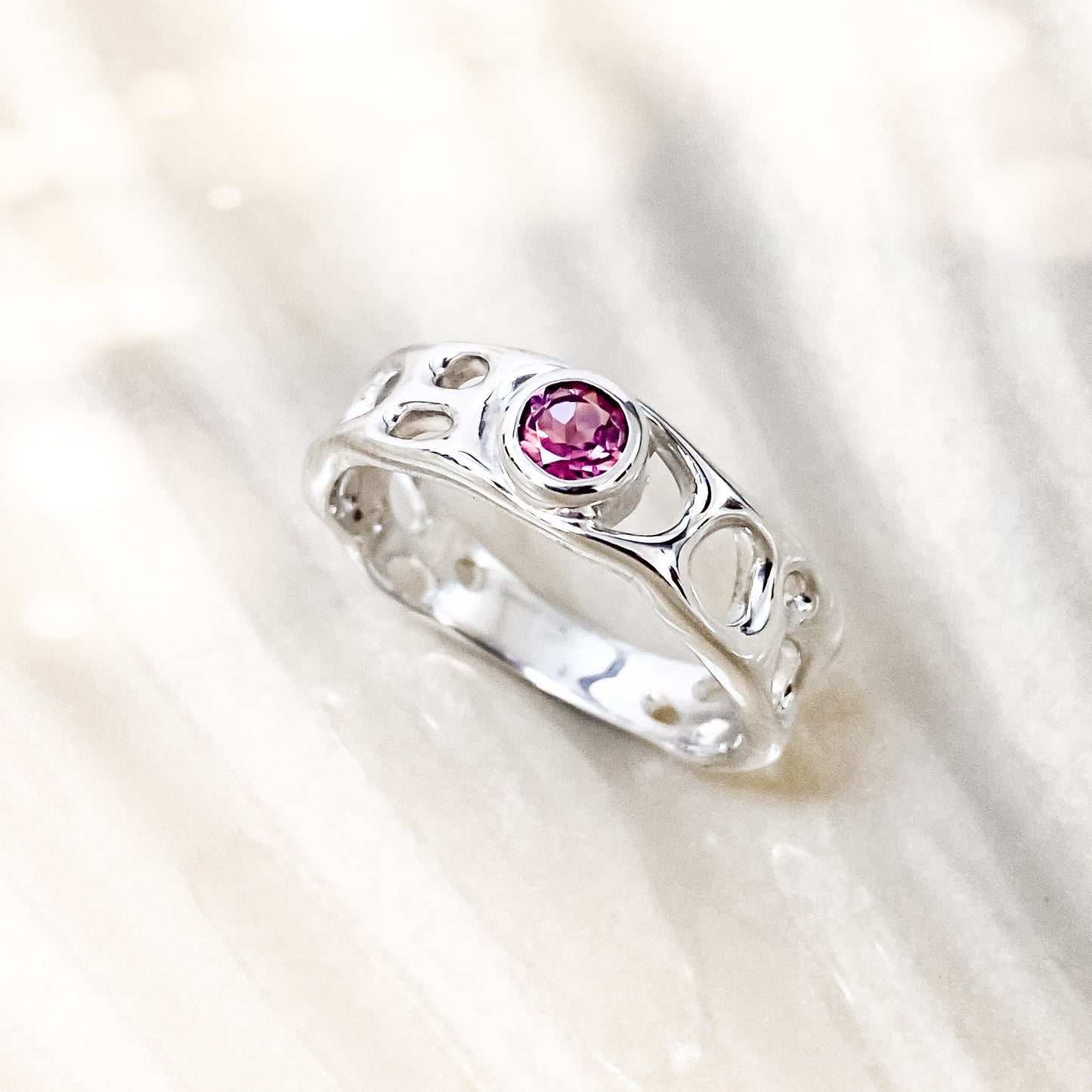 Sterling Silver Infinity Ring with Pink Tourmaline