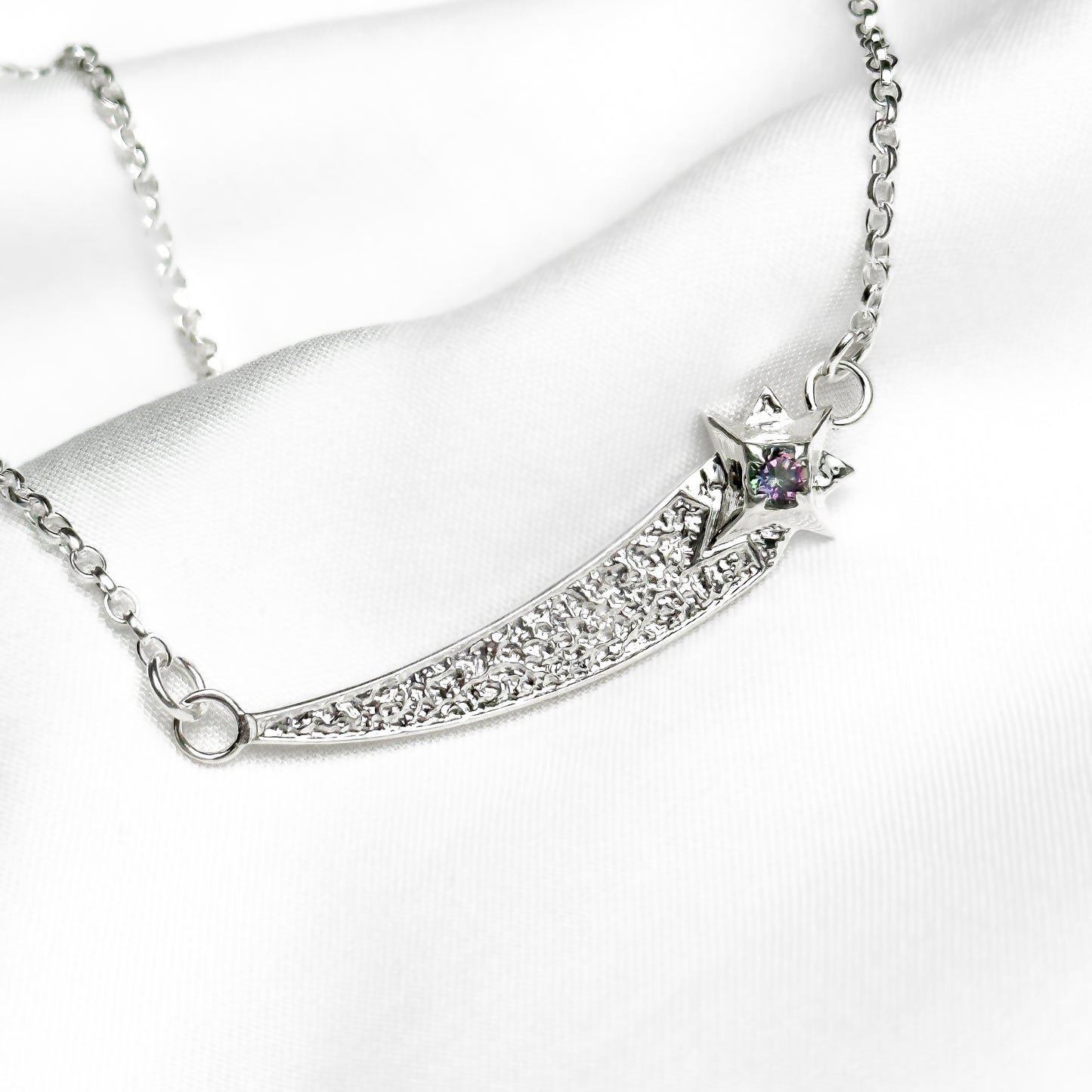 Shooting Star Silver Bar Pendant Necklace with Mystic Topaz