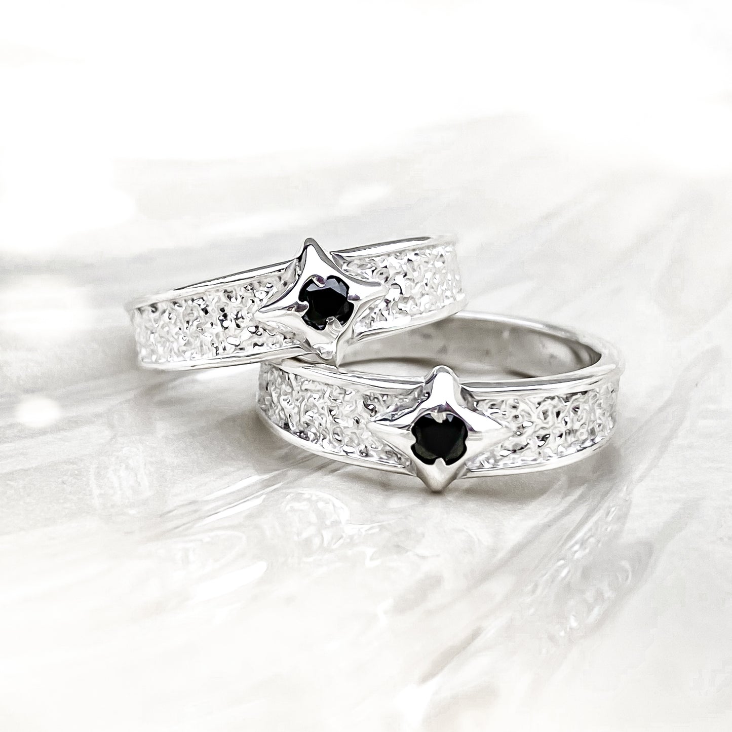North Star Sterling Silver Ring with Black Spinel