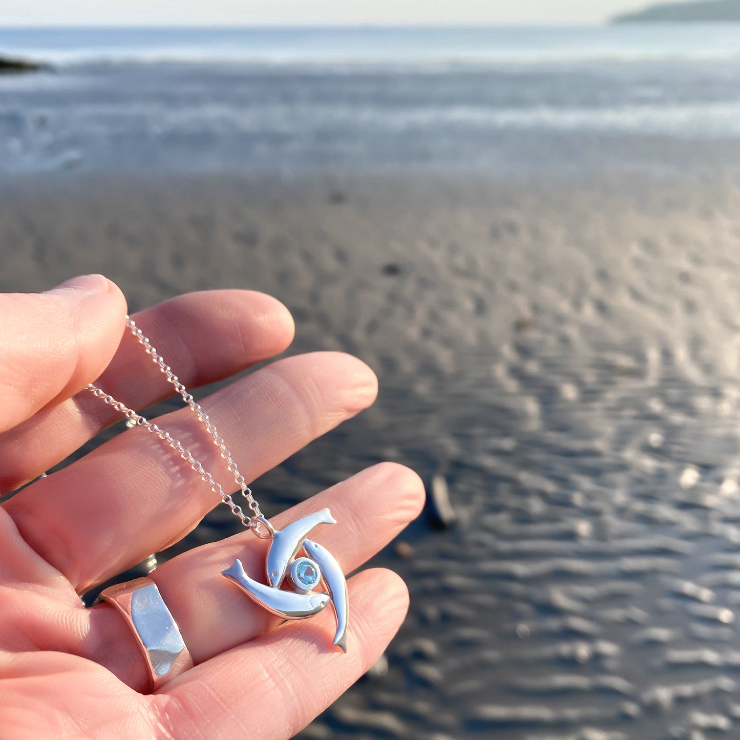 Sterling Silver Herring Triskel Gemstone Necklace