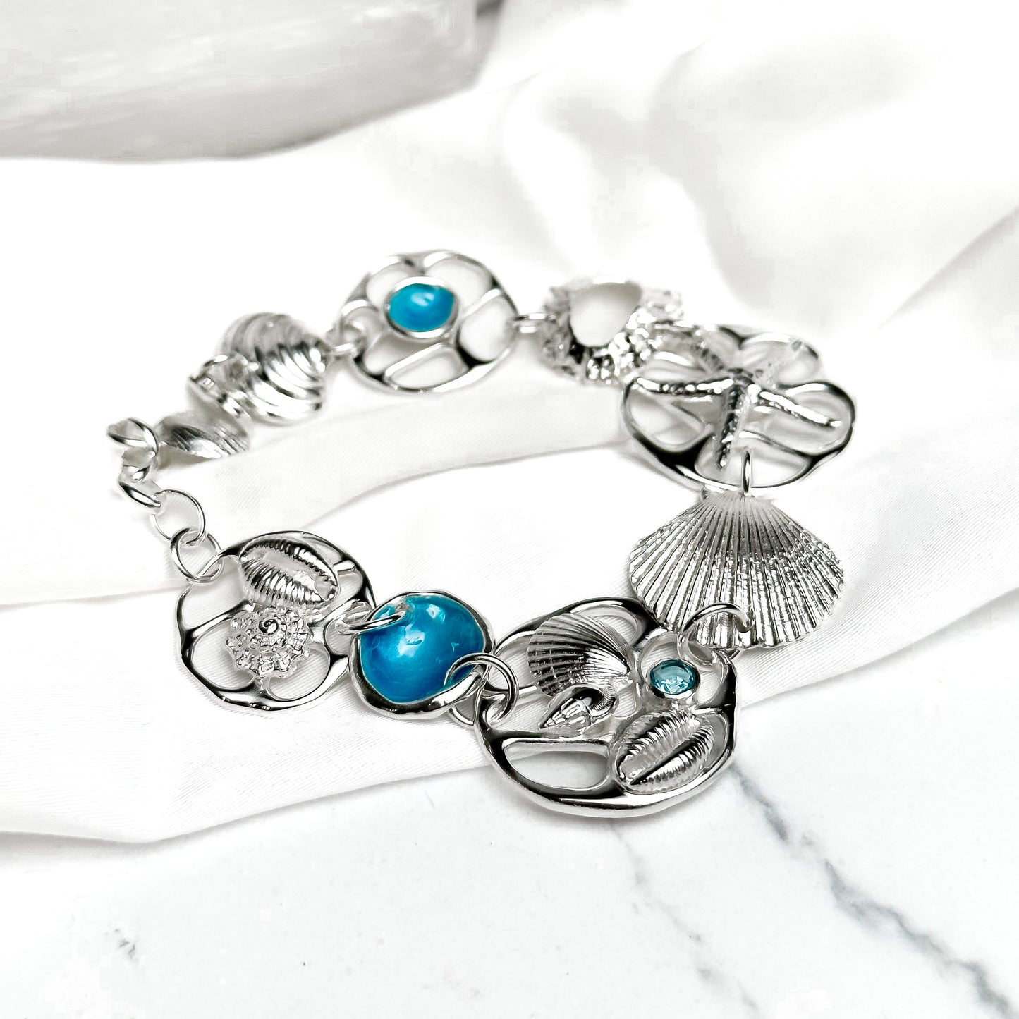 Beachcomber Sterling Silver Shell, Gemstone and Enamel Bracelet - No. 3