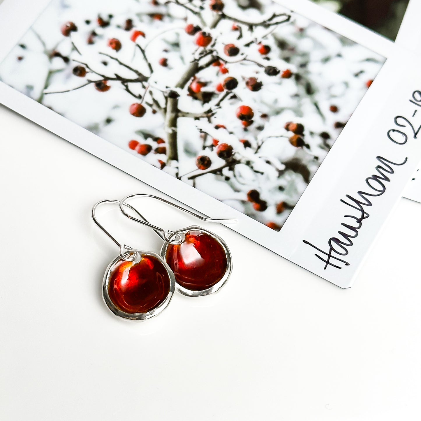 Sterling Silver 'Hawthorn Berry' Red Droplet Earrings