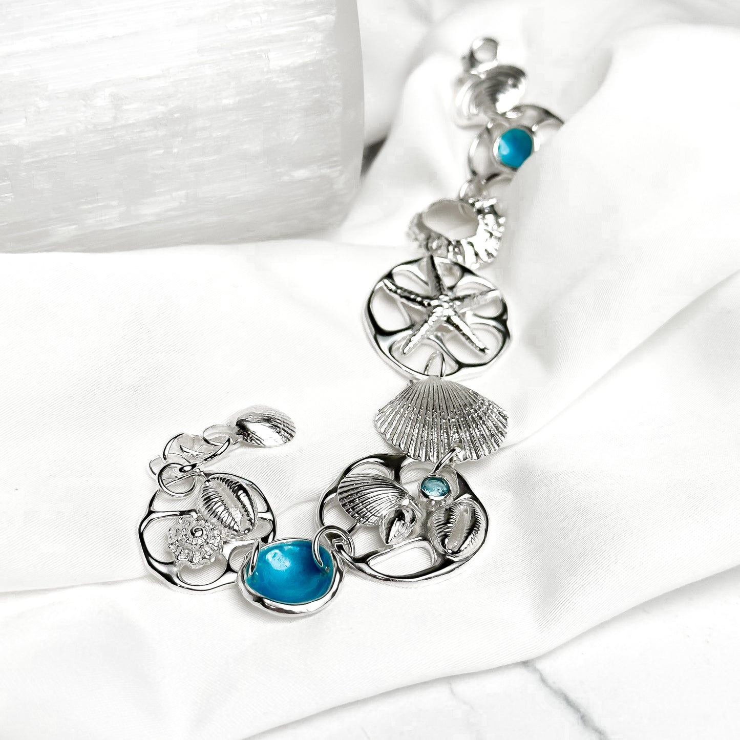 Beachcomber Sterling Silver Shell, Gemstone and Enamel Bracelet - No. 3