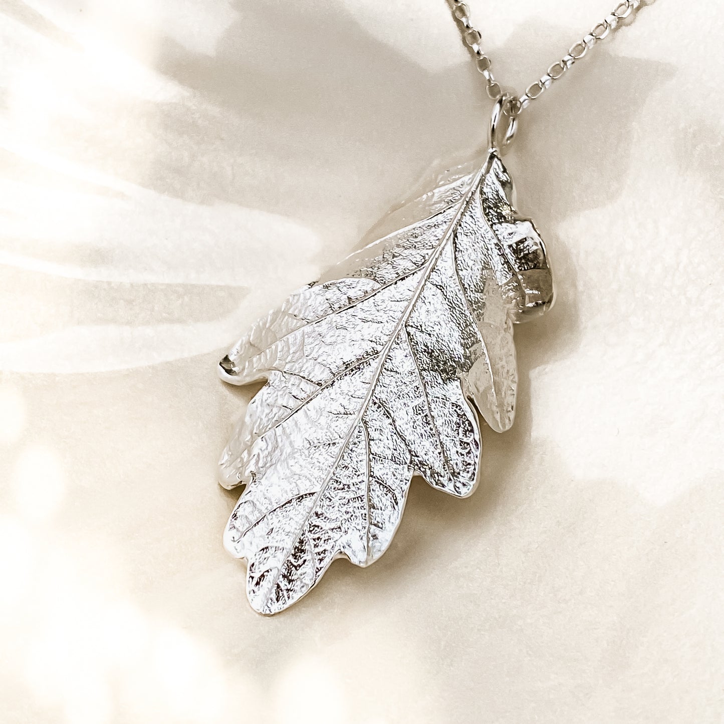 Oak Leaf Long Sterling Silver Necklace
