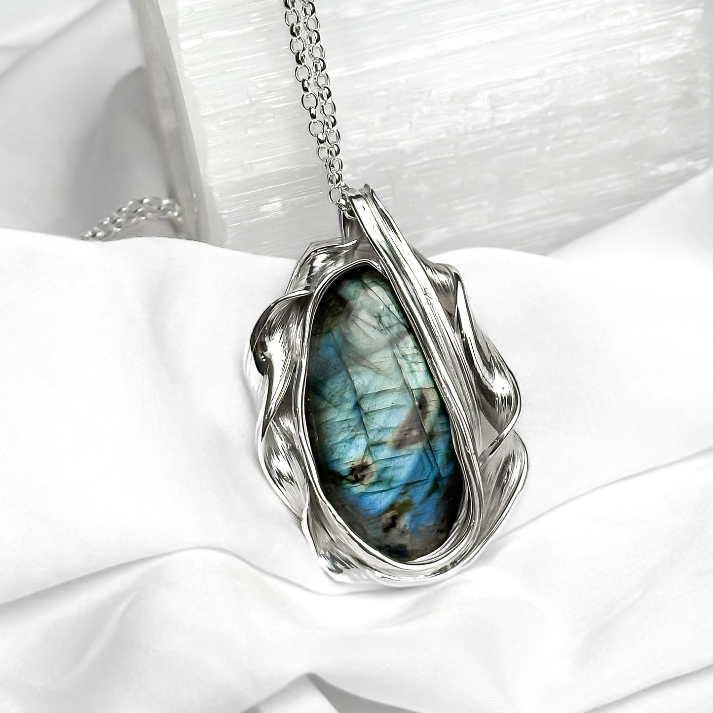 One of a Kind Long Sterling Silver Drift Necklace with Labradorite