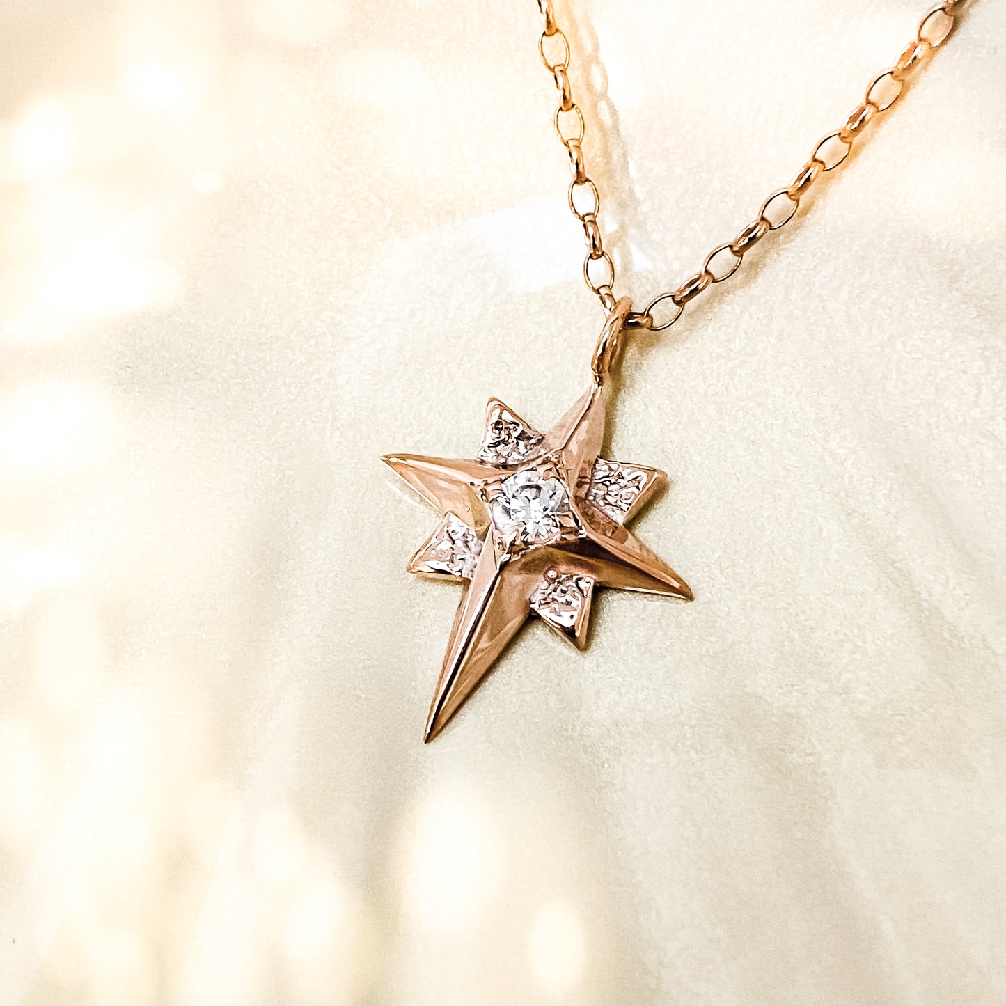 Rose Gold North Star Necklace with Moissanite