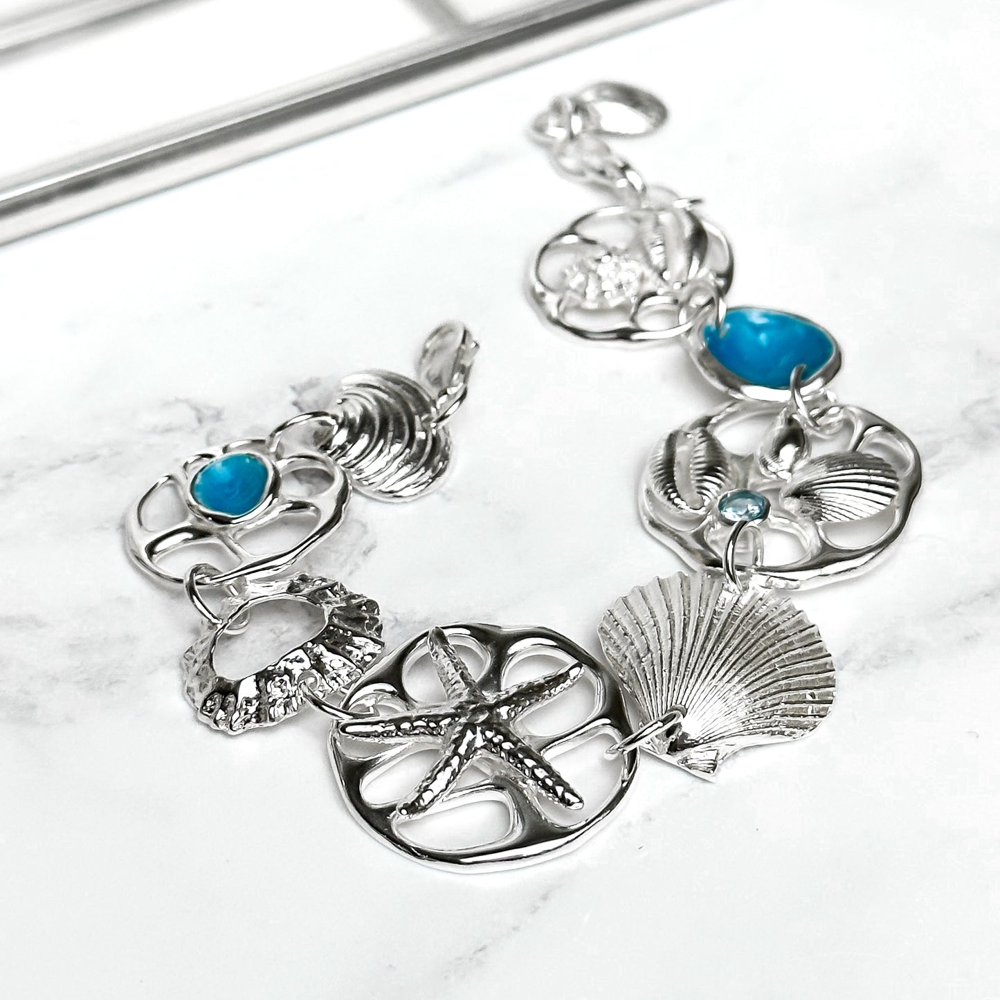 Beachcomber Sterling Silver Shell, Gemstone and Enamel Bracelet - No. 3