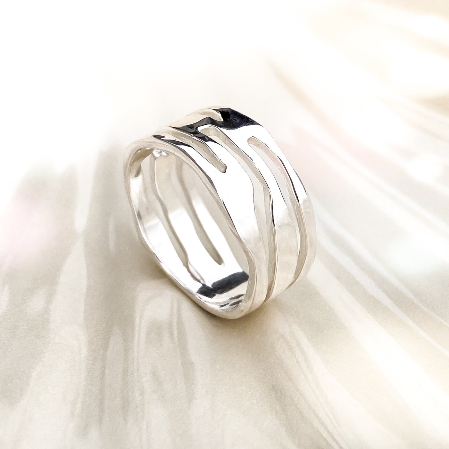 Strata Wide Sterling Silver Ring