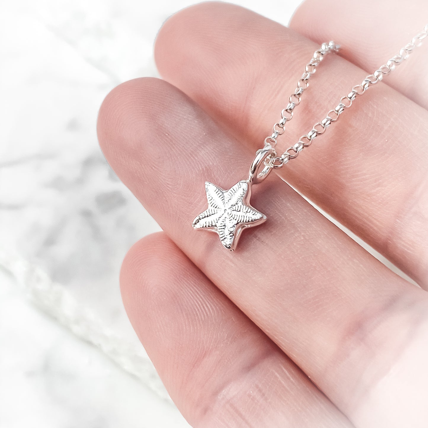 Sterling Silver Tiny Crinoid Star Fossil Necklace