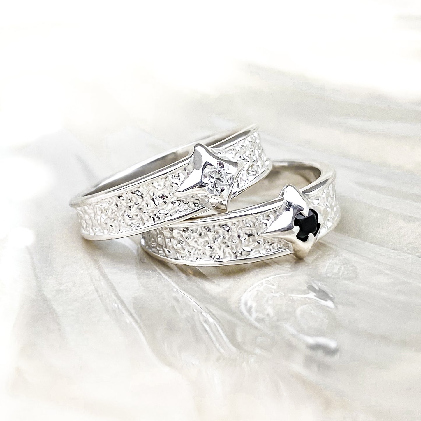 North Star Sterling Silver Ring with Black Spinel