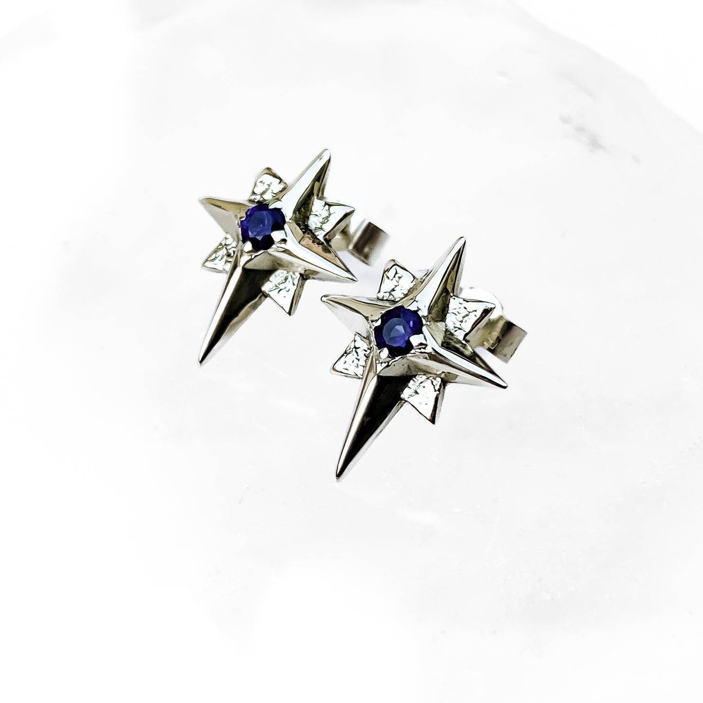 North Star White Gold Large Stud Earrings with Sapphire