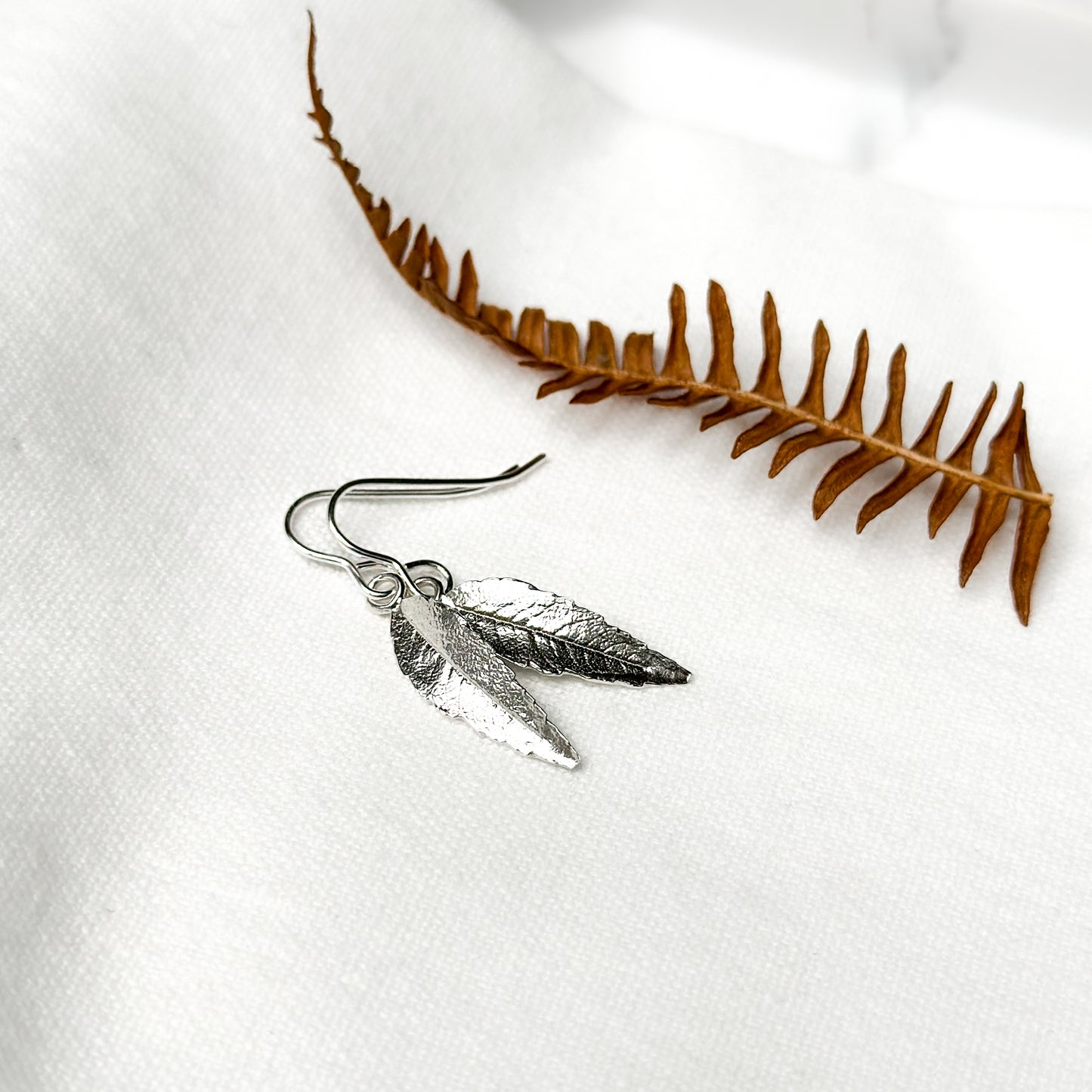 Small Silver Rowan Leaf Earrings
