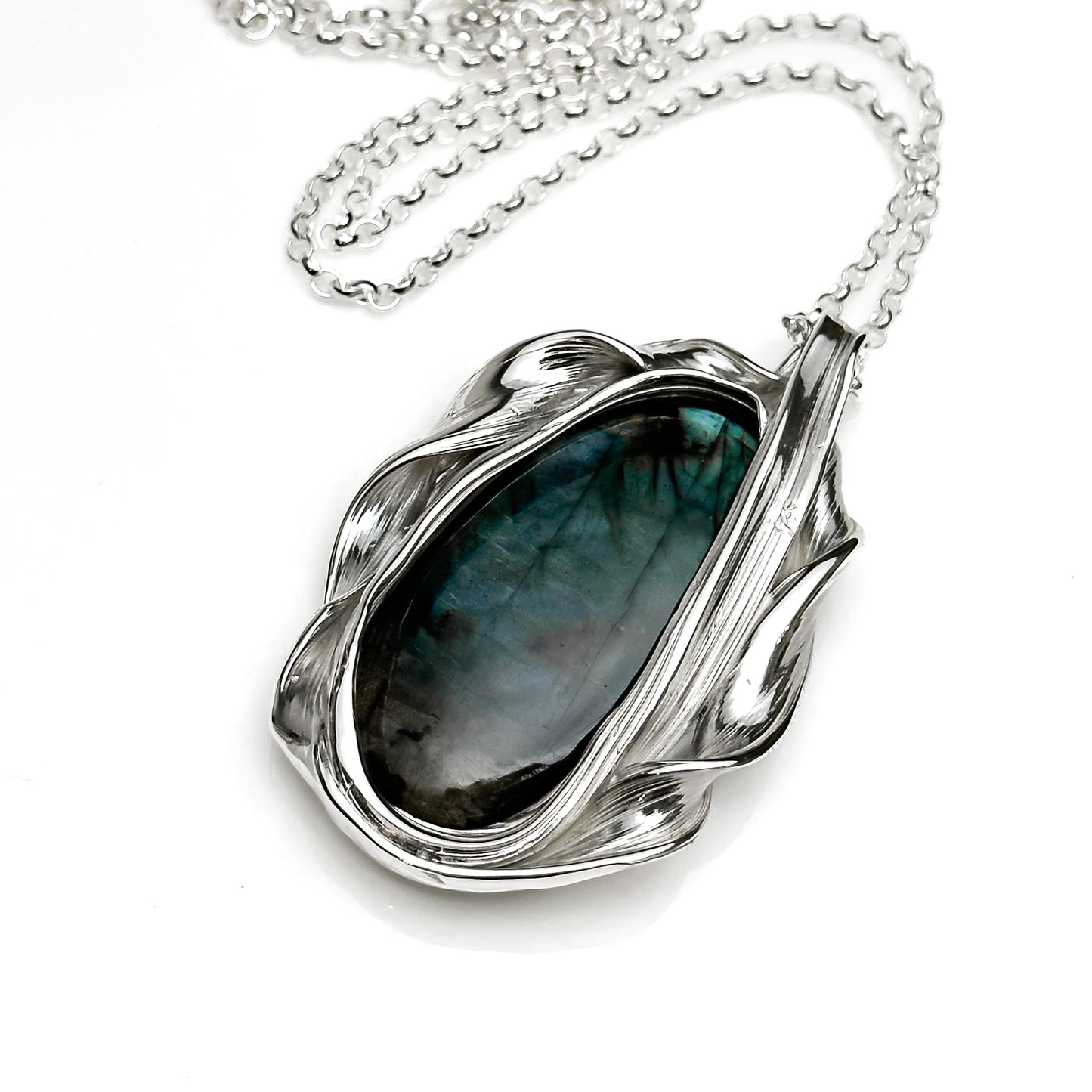 One of a Kind Long Sterling Silver Drift Necklace with Labradorite