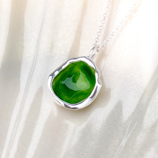 Sterling Silver 'Hidden Glen' Green Enamel Droplet Necklace