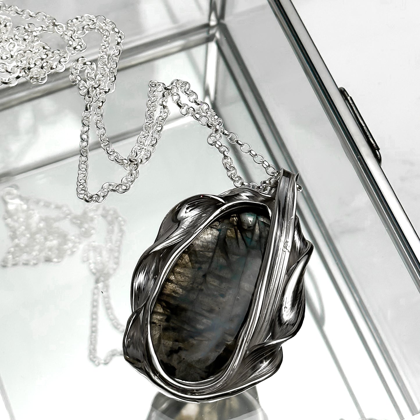 One of a Kind Long Sterling Silver Drift Necklace with Labradorite