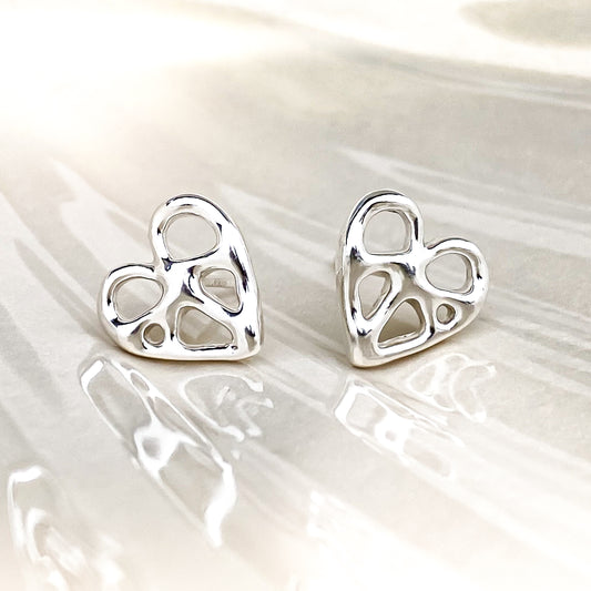 Infinity Heart Silver Stud Earrings