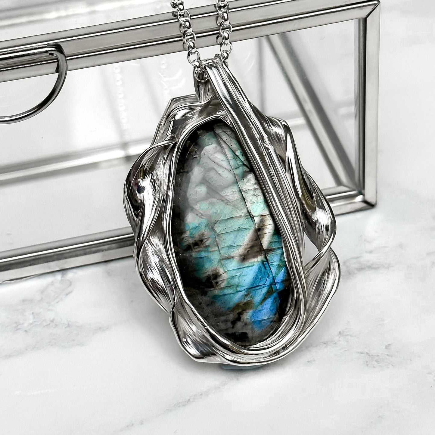 One of a Kind Long Sterling Silver Drift Necklace with Labradorite