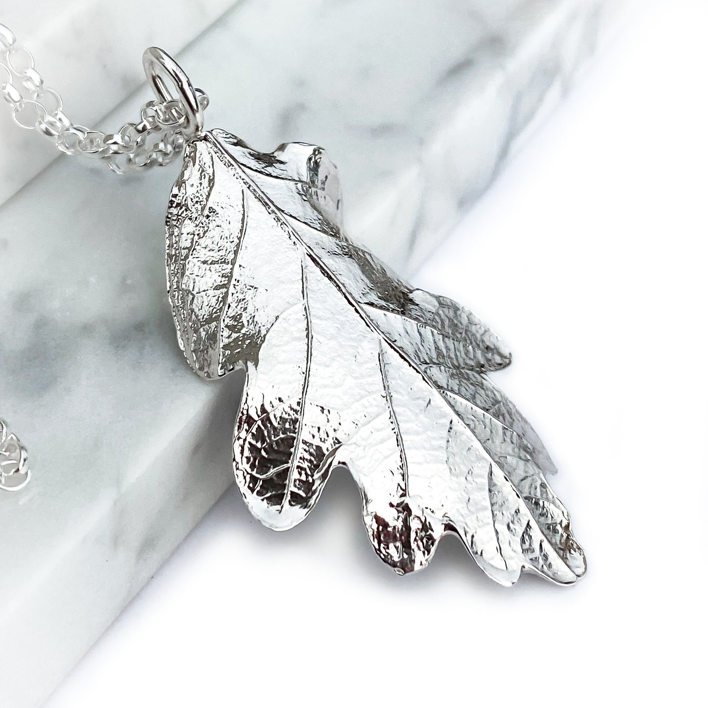 Oak Leaf Long Sterling Silver Necklace