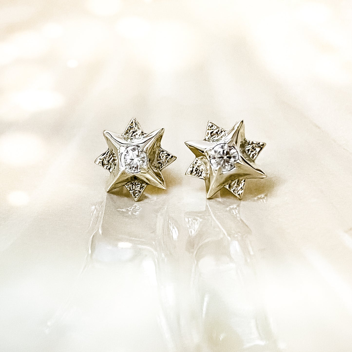 White Gold North Star Stud Earrings with Moissanite