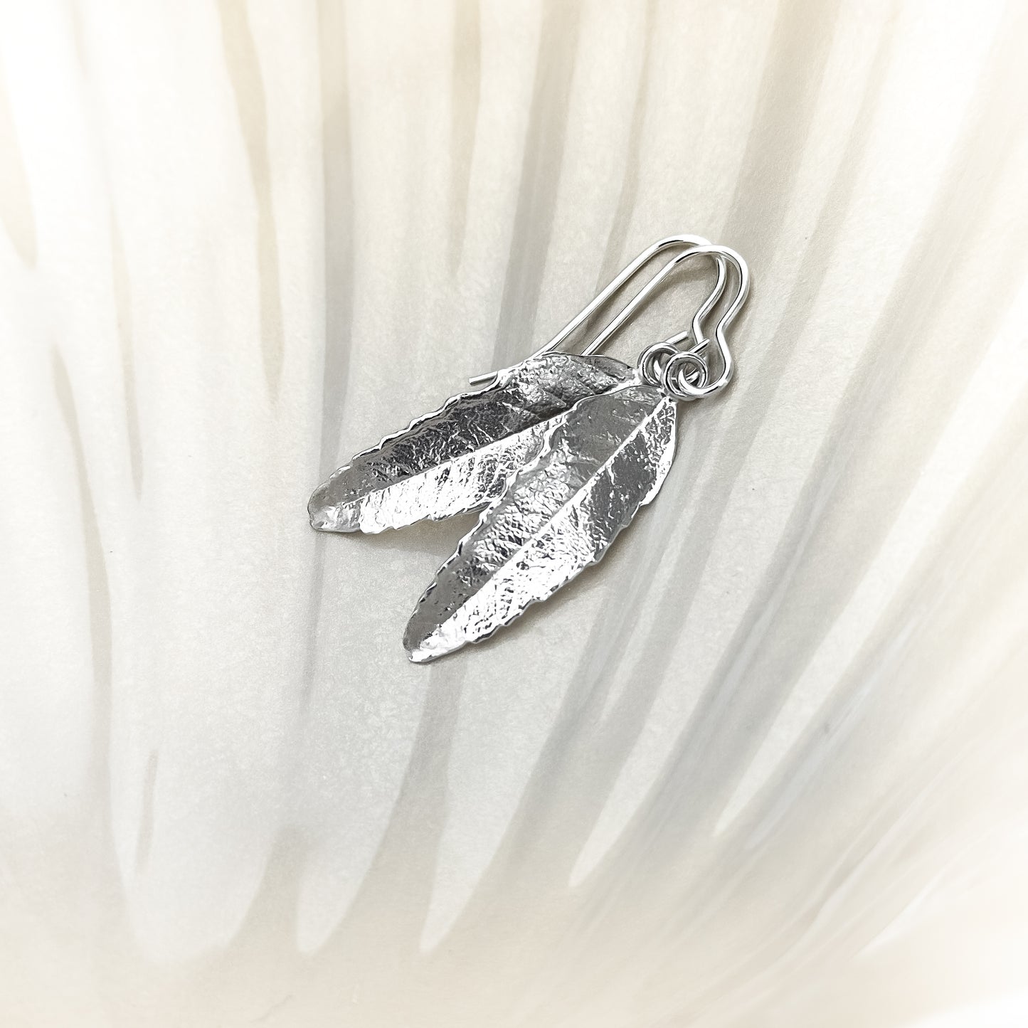 Large Rowan Leaf Sterling Silver Earrings