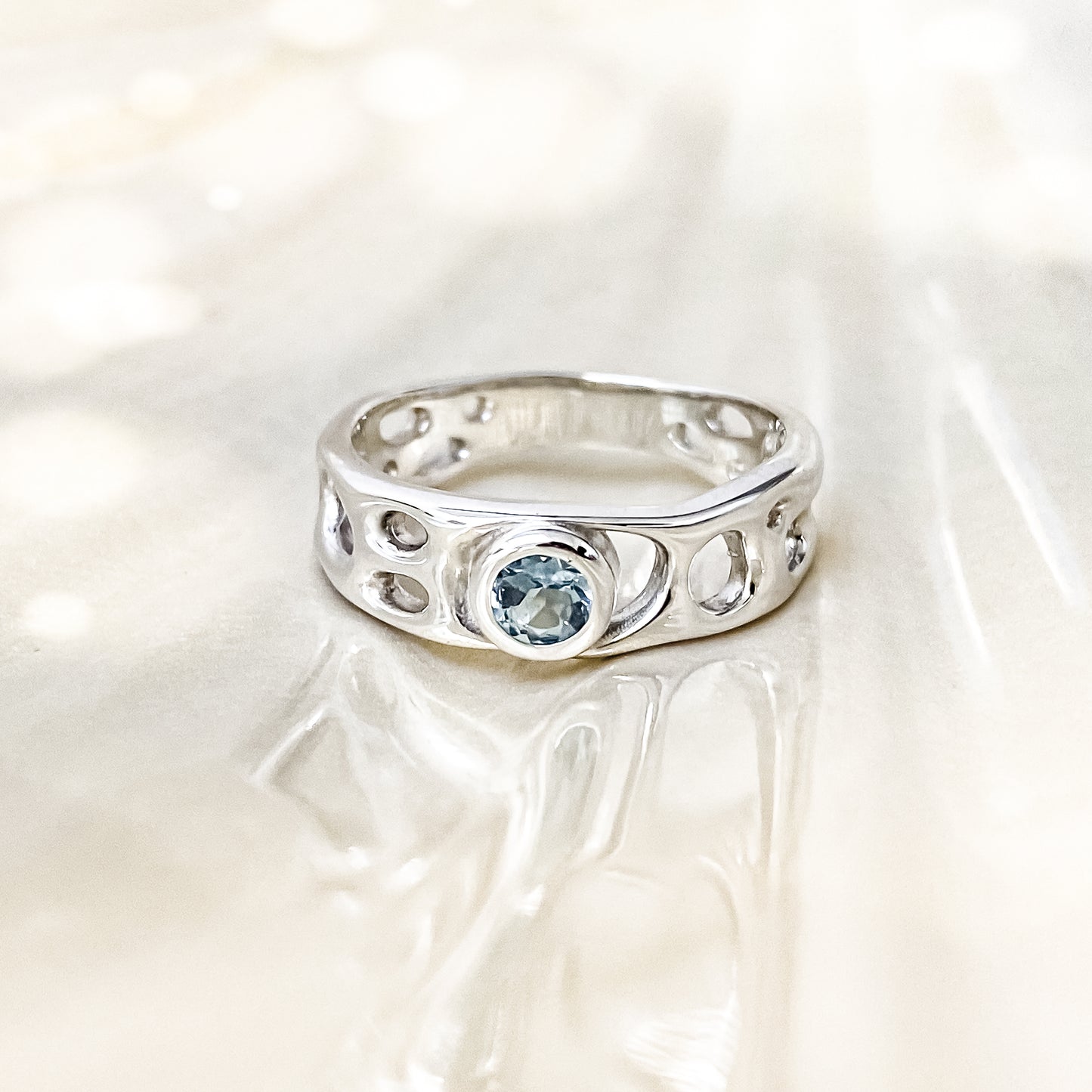 Aquamarine Sterling Silver Infinity Ring
