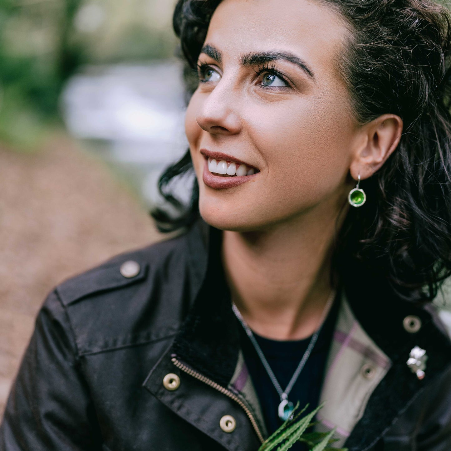 'Hidden Glen' Green Silver Droplet Earrings