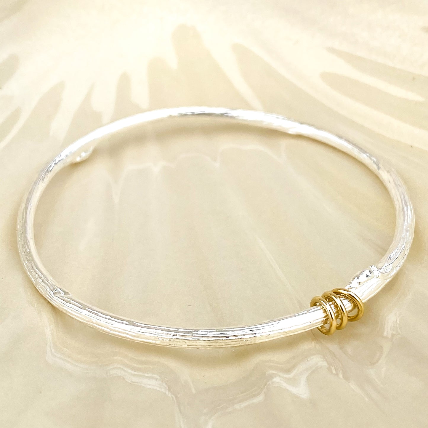 Personalised Rowan Twig Bangle with Solid Gold rings for special occasions