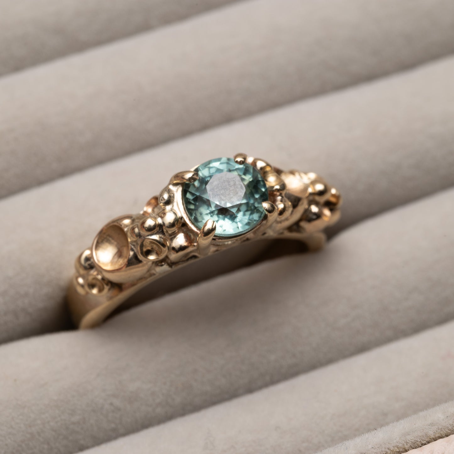 Barnacle Gold Ring with stunning Green Sapphire