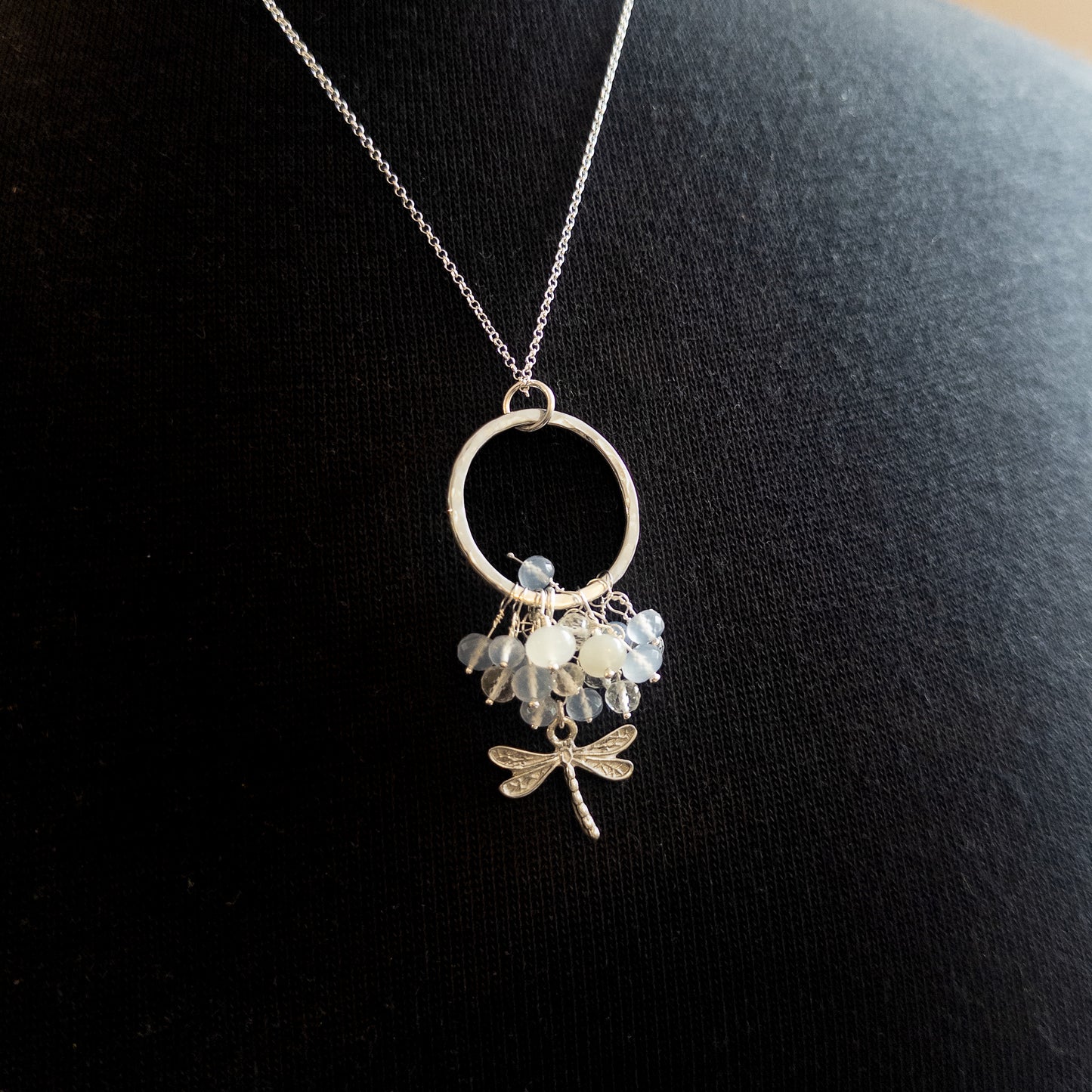 One of a Kind Dragonfly Gemstone Cascade Necklace - End of Line