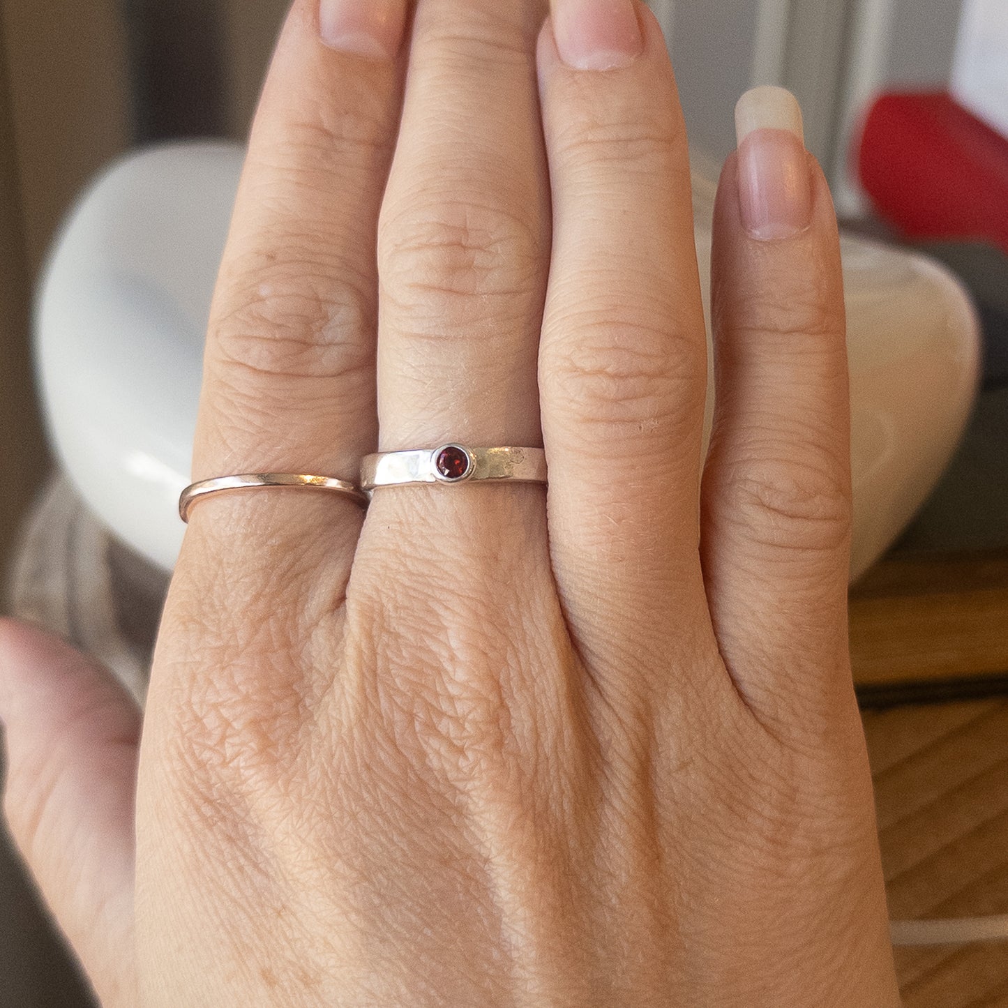 Silver Gemstone Serenity Ring - Garnet - End of Line