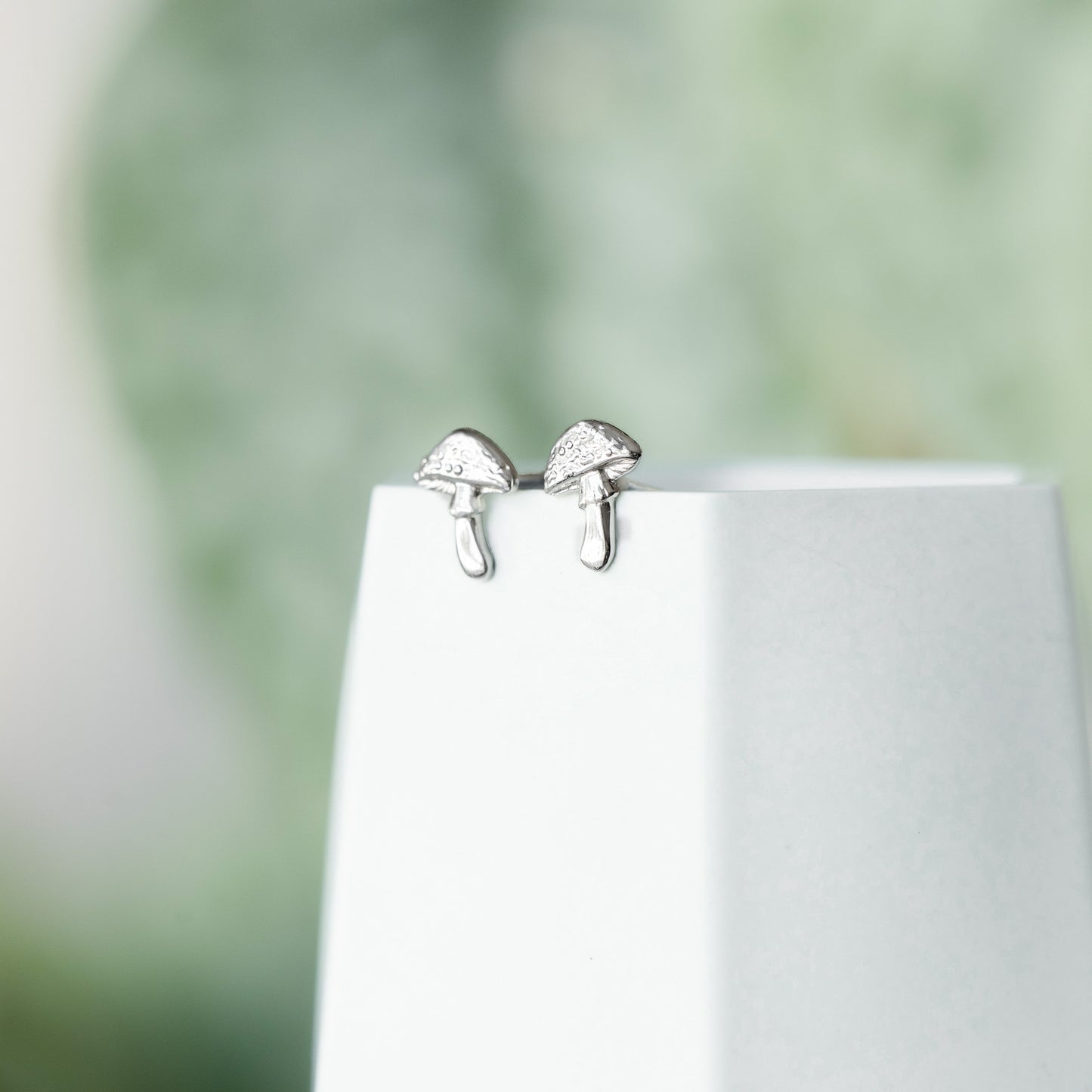 Silver Mushroom Stud Earrings