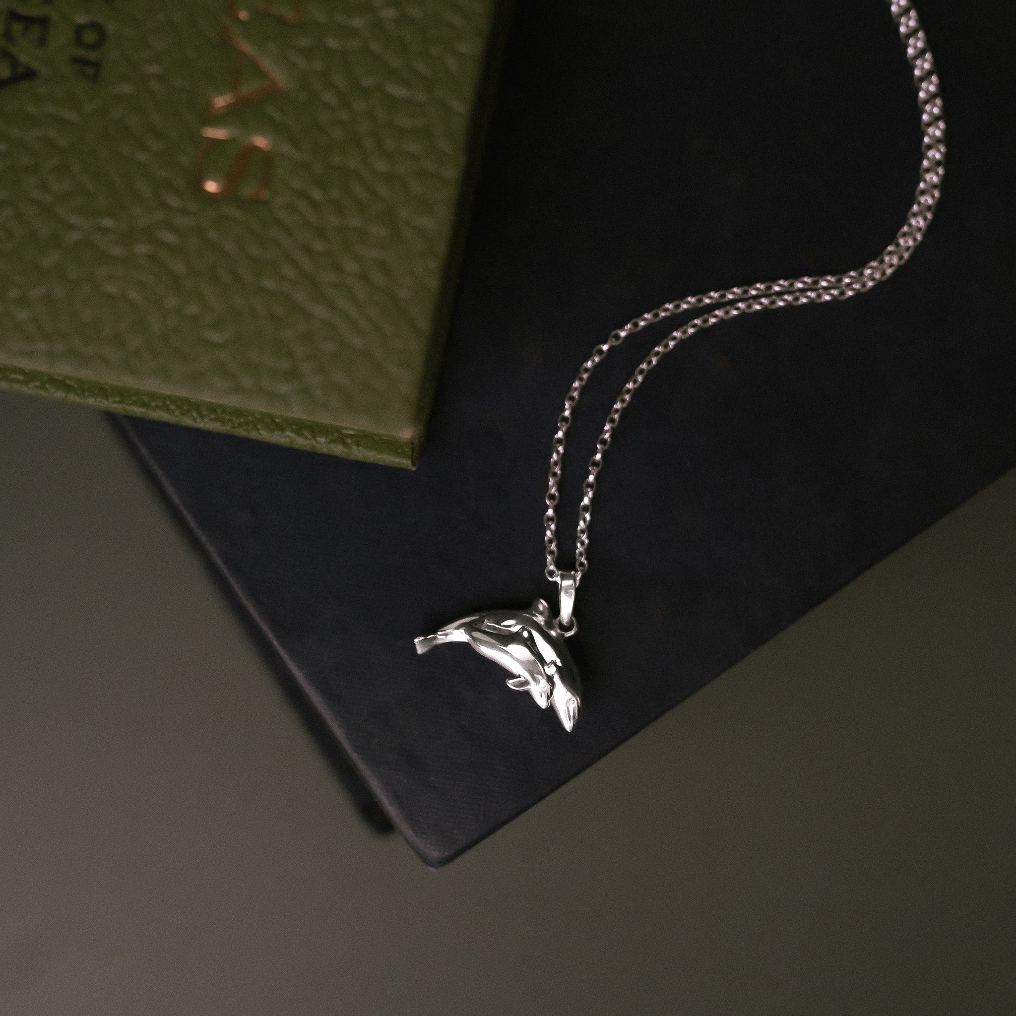 'Moonlight and Starlight' Bottlenose Dolphin Silver Pendant Necklace
