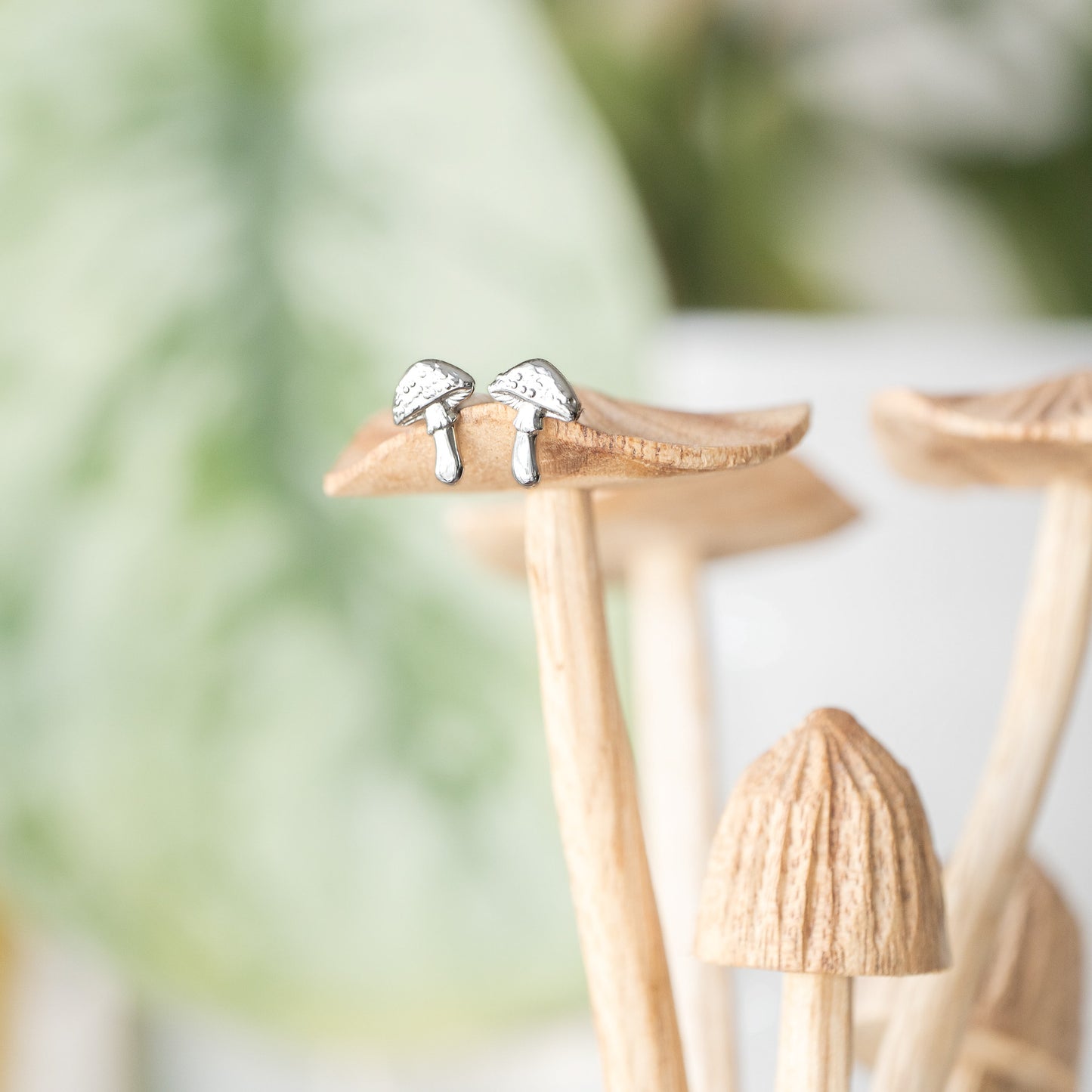 Silver Mushroom Stud Earrings