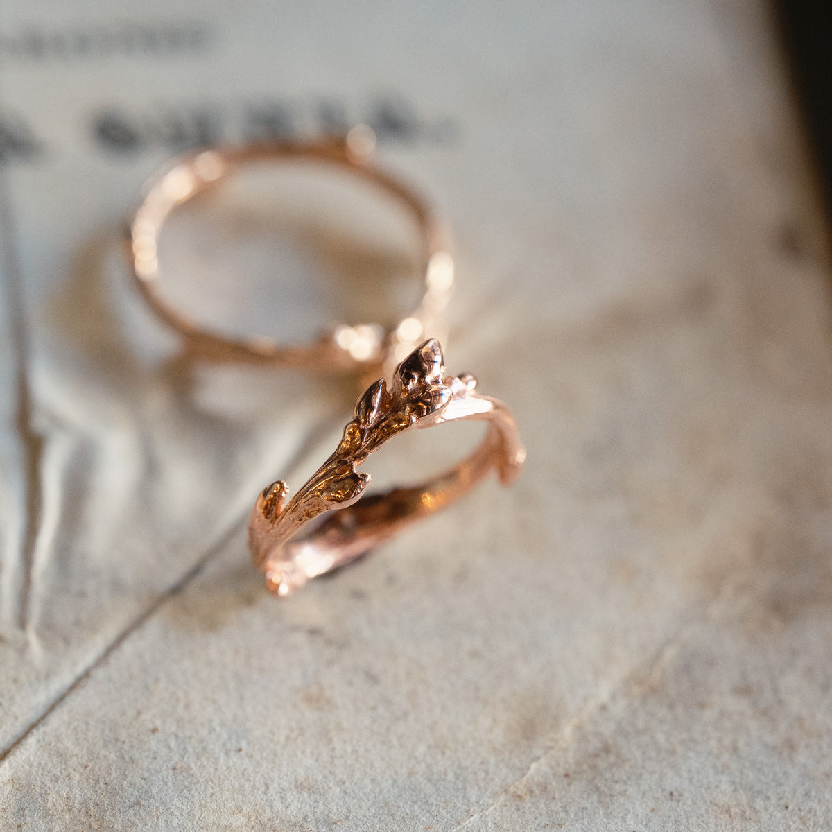 Rose Gold Oak Twig Ring