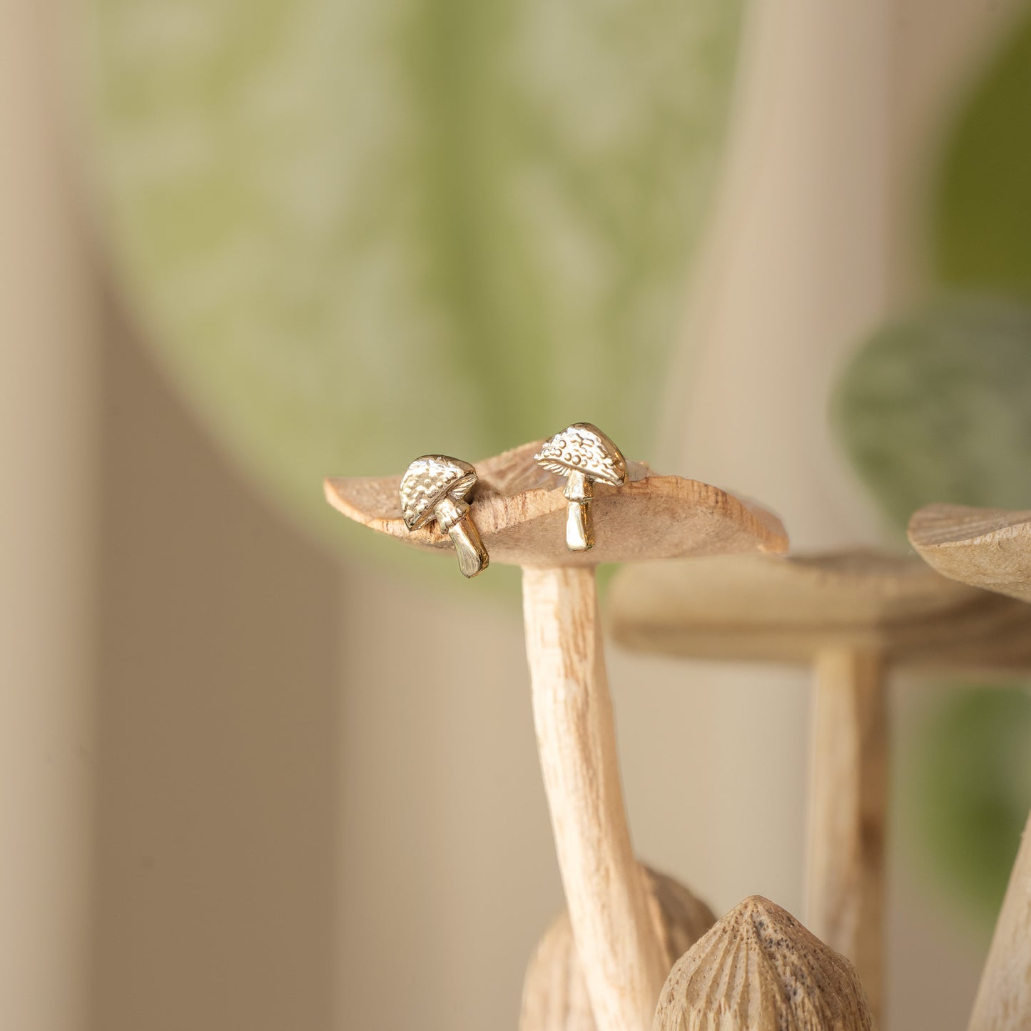 Gold Mushroom Stud Earrings