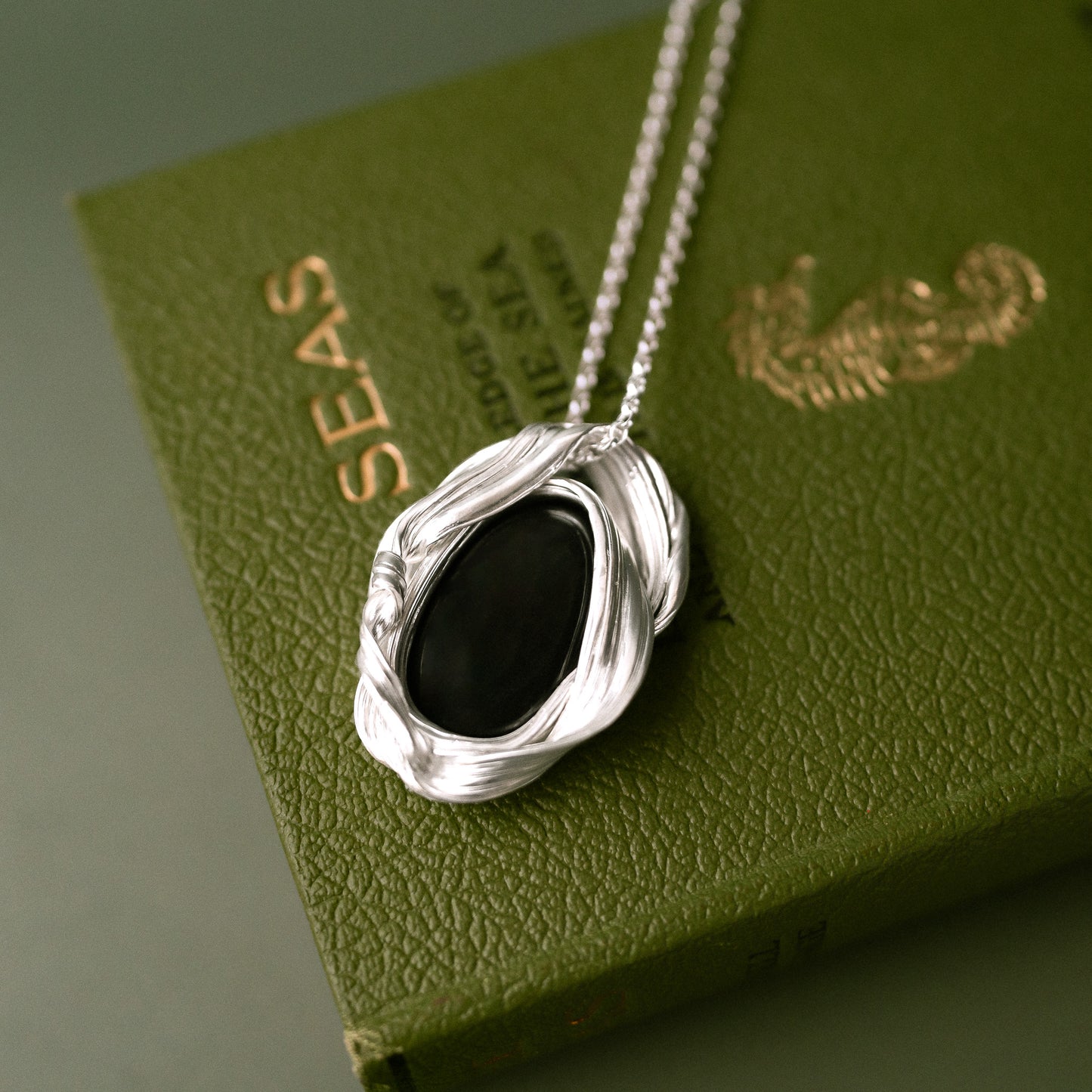 One of a Kind Long Sterling Silver Drift Necklace with Obsidian