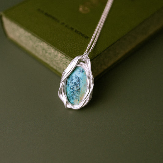 One of a Kind Long Sterling Silver Drift Necklace with Shattuckite