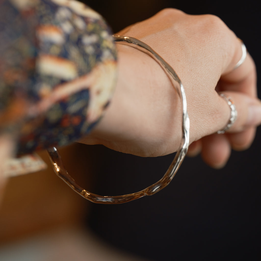 Molten Organic Sterling Silver Bangle