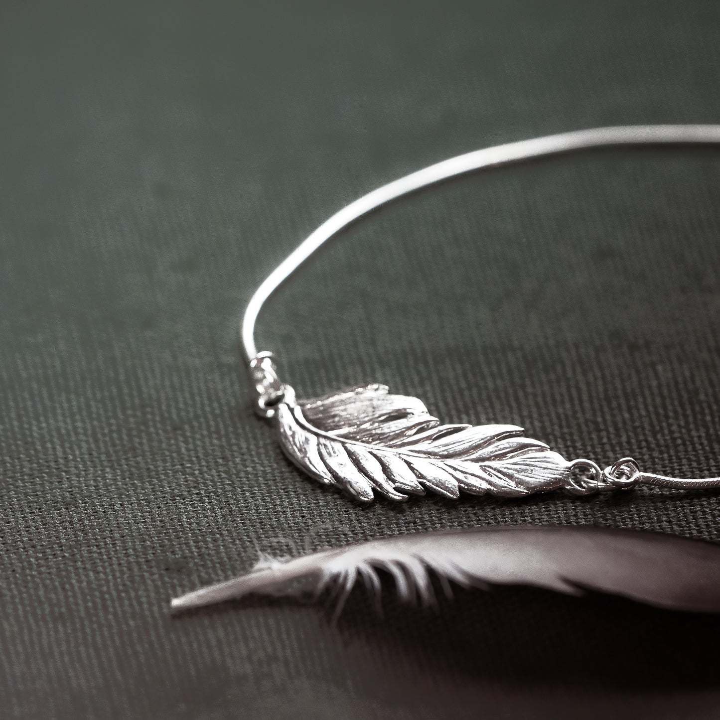 Sterling Silver Adjustable Feather Bracelet