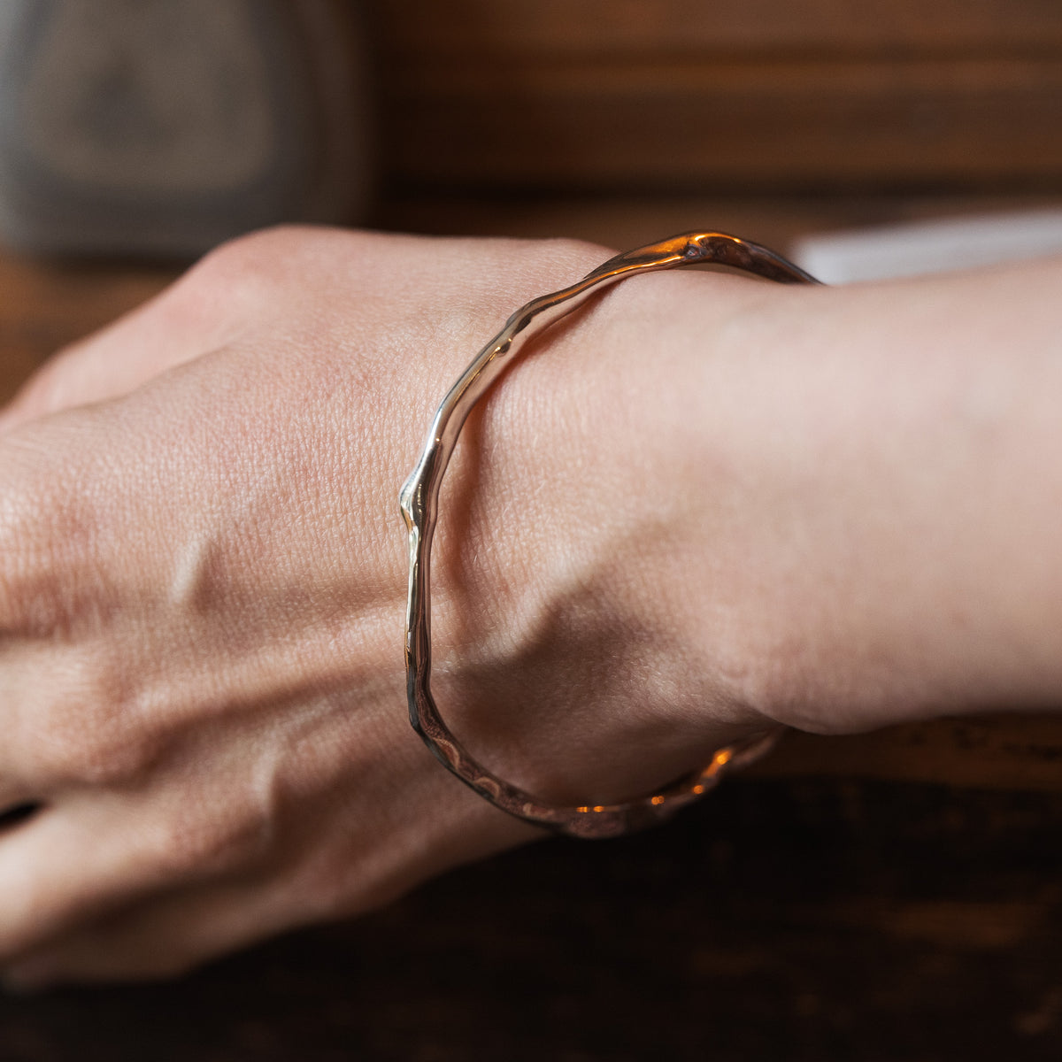 Molten Organic Sterling Silver Bangle