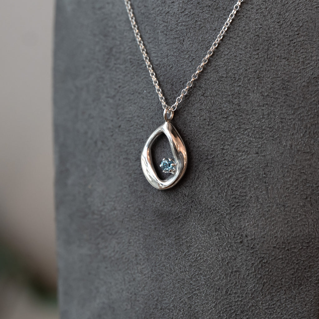 Raindrops Open Sterling Silver Birthstone Gemstone Necklace