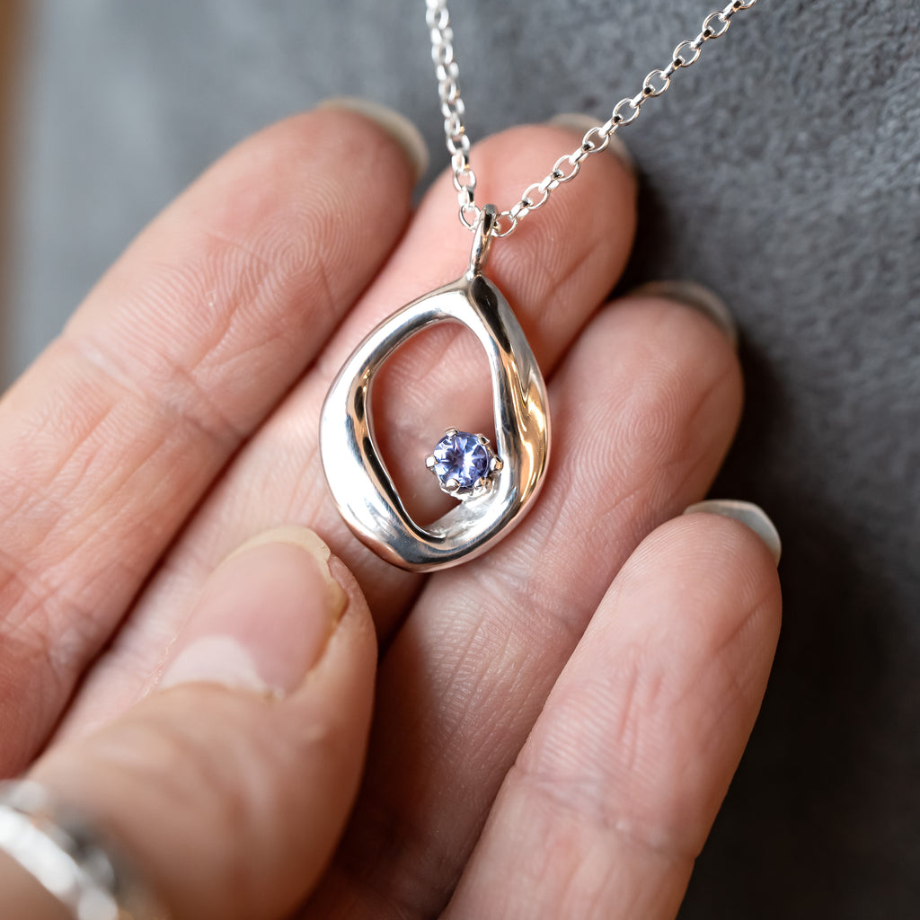 Raindrops Open Sterling Silver Birthstone Gemstone Necklace